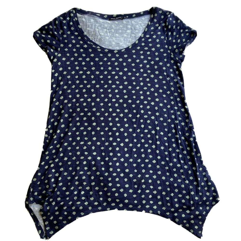Max Jeans Sz Sm Shirt Womens Shortsleeve Flowy Top Blue Mint Polka Dots Casual